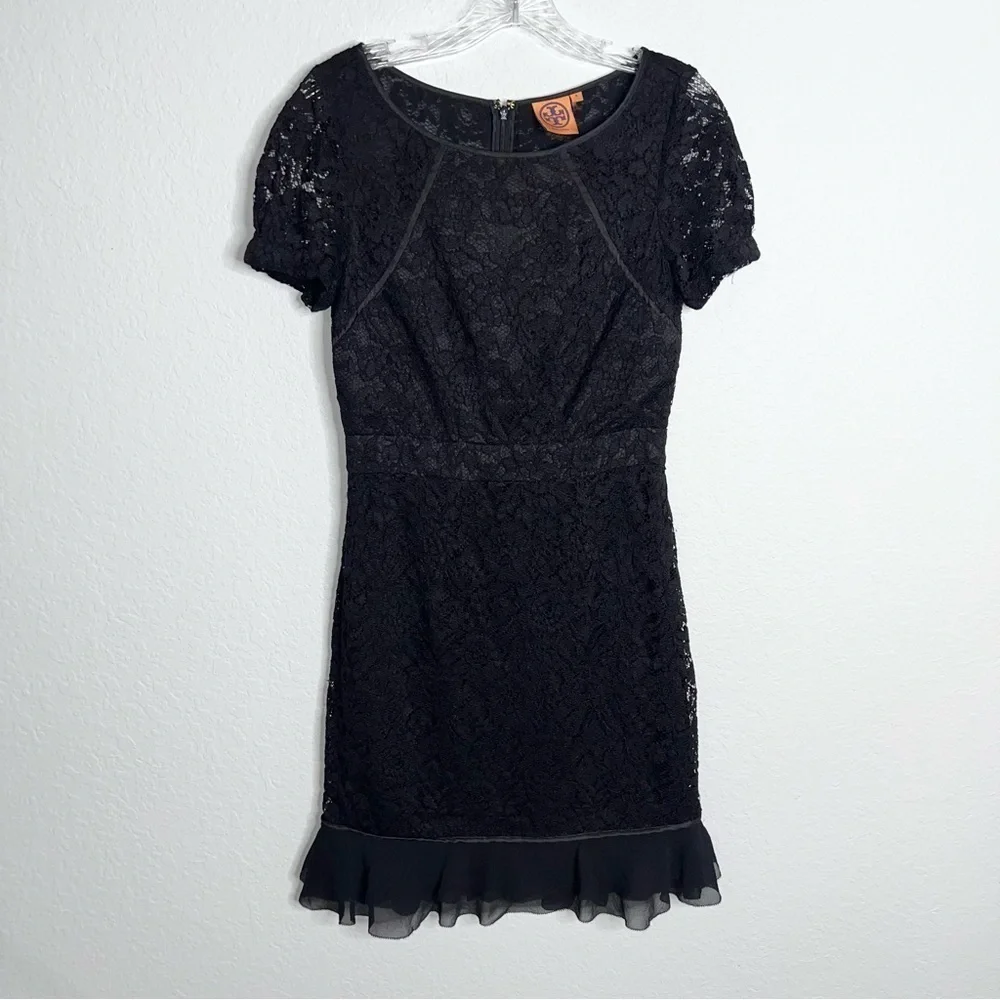 Tory Burch Dress Women’s 4 Lace Black Bovary Short Sleeve Short Silk Blend  DD